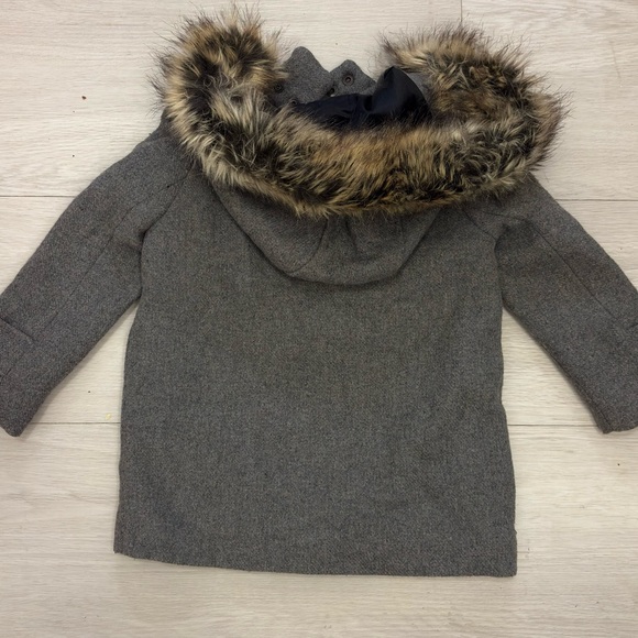 Zara Gray Kids Pea Coat with Faux Fur Hood - Picture 3 of 5